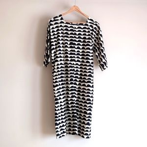 Marimekko Black and White Midi Dress with Wave Print
